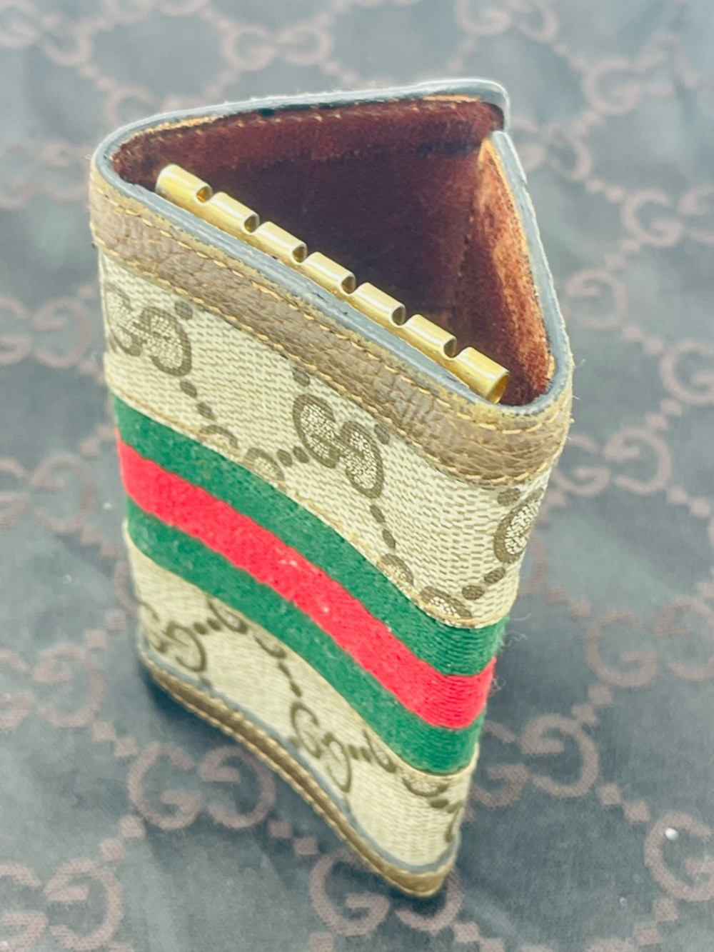 Gucci Brown GG Canvas Key Holder with Green and Red Web Stripe - Picture 4 of 5
